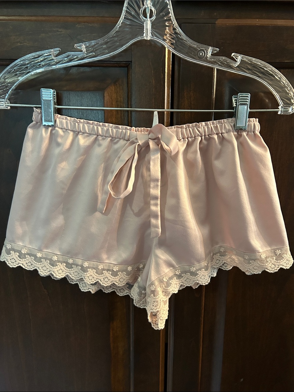 Flora Nikrooz Sz S Satin Lace-Trim Sleep Shorts in Blush Pink